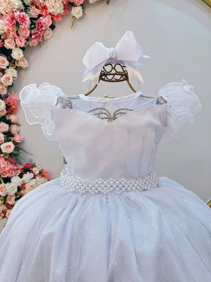 Vestido Infantil Longo Branco Daminhas de Honra C/ Glitter
