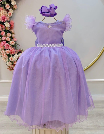 Vestido Infantil Longo Lilás Daminhas de Honra C/ Glitter