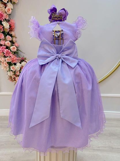 Vestido Infantil Longo Lilás Daminhas de Honra C/ Glitter