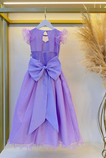 Vestido Infantil Longo Lilás Daminhas de Honra C/ Glitter