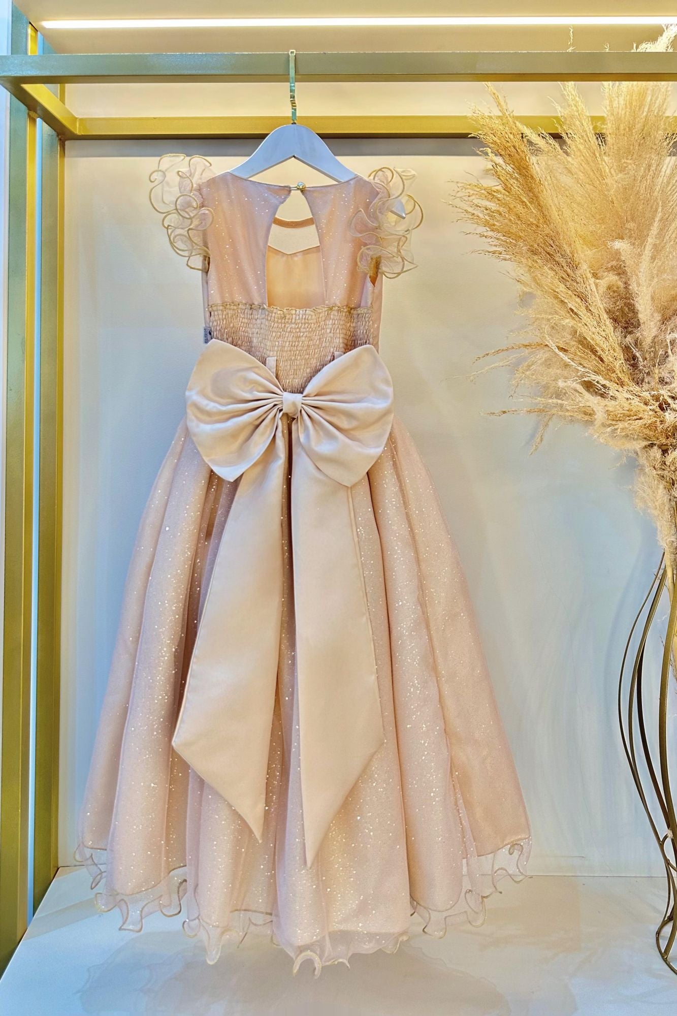 Vestido Infantil Longo Dourado Daminhas de Honra C/ Glitter