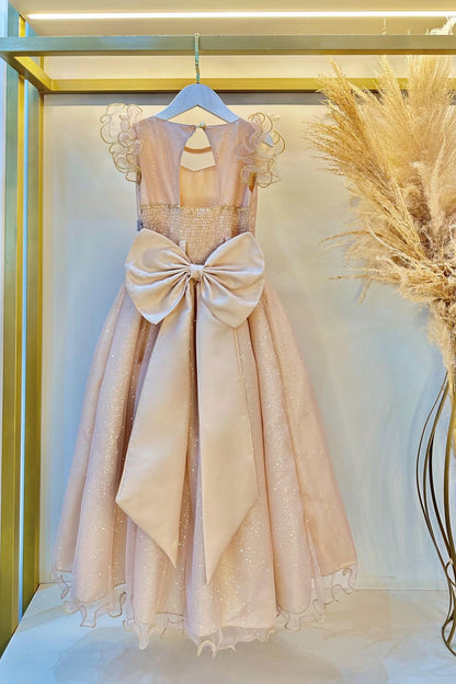 Vestido Infantil Longo Dourado Daminhas de Honra C/ Glitter