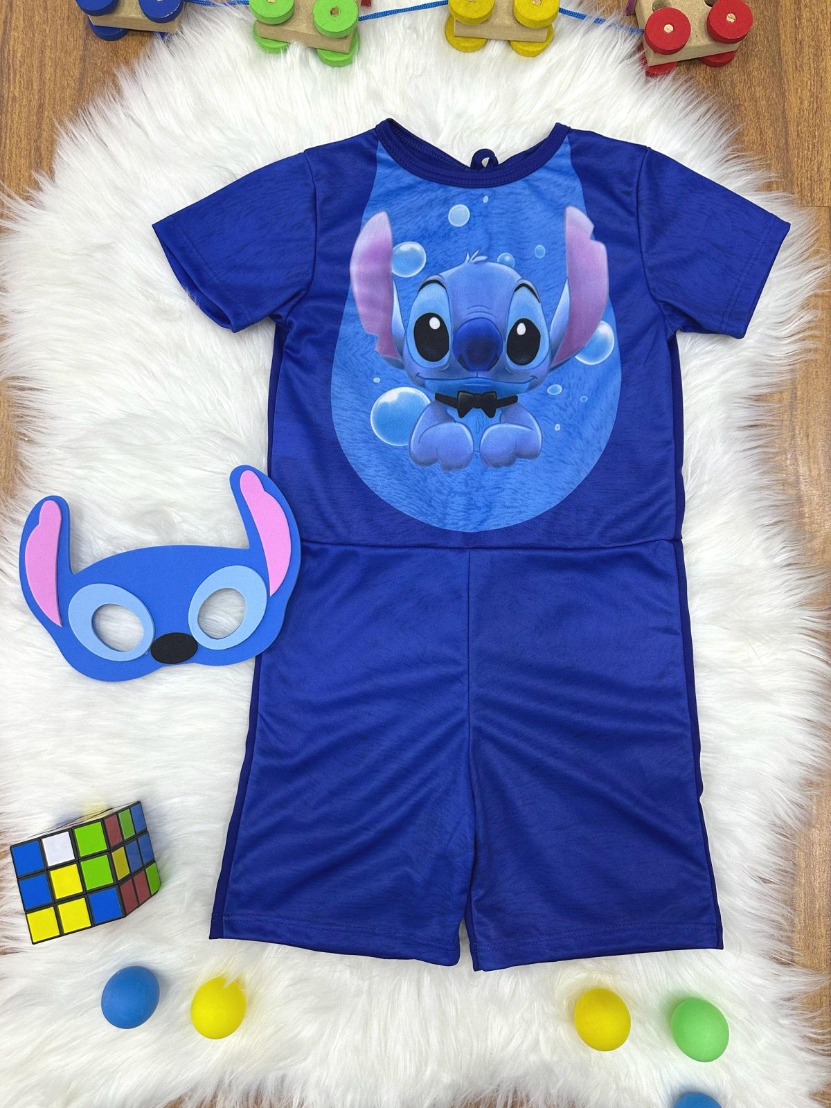 Fantasia Infantil Temática do Stitch Angel Lilo Azul C/ Máscara