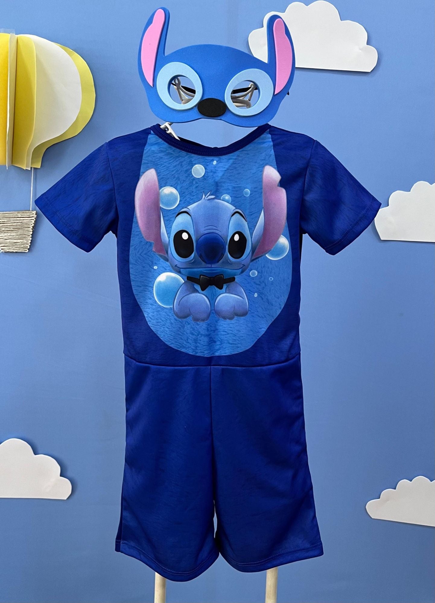 Fantasia Infantil Temática do Stitch Angel Lilo Azul C/ Máscara