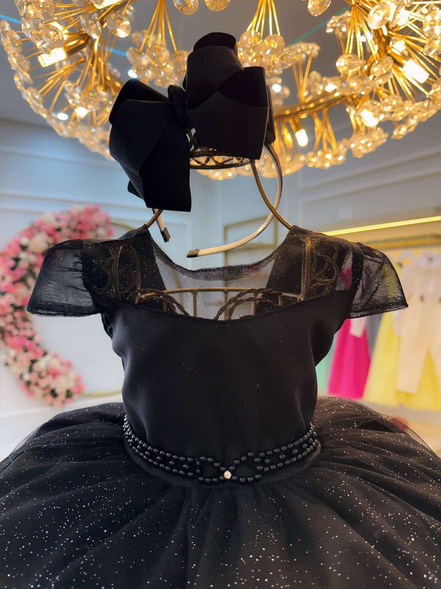 Vestido Infantil Preto Wandinha Saia C/ Glitter Festas