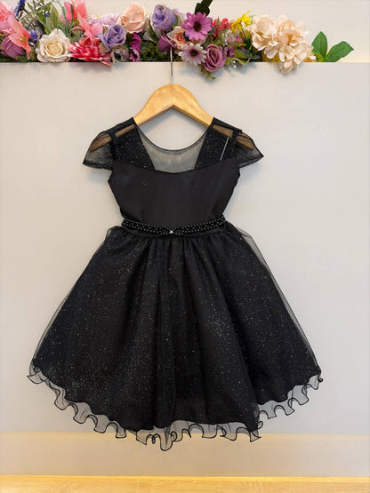 Vestido Infantil Preto Wandinha Saia C/ Glitter Festas