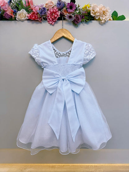 Vestido Infantil Branco Tule Bordado com Glitter Daminhas