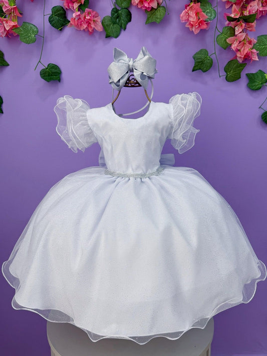Vestido Infantil Branco Com Glitter Daminhas Festas