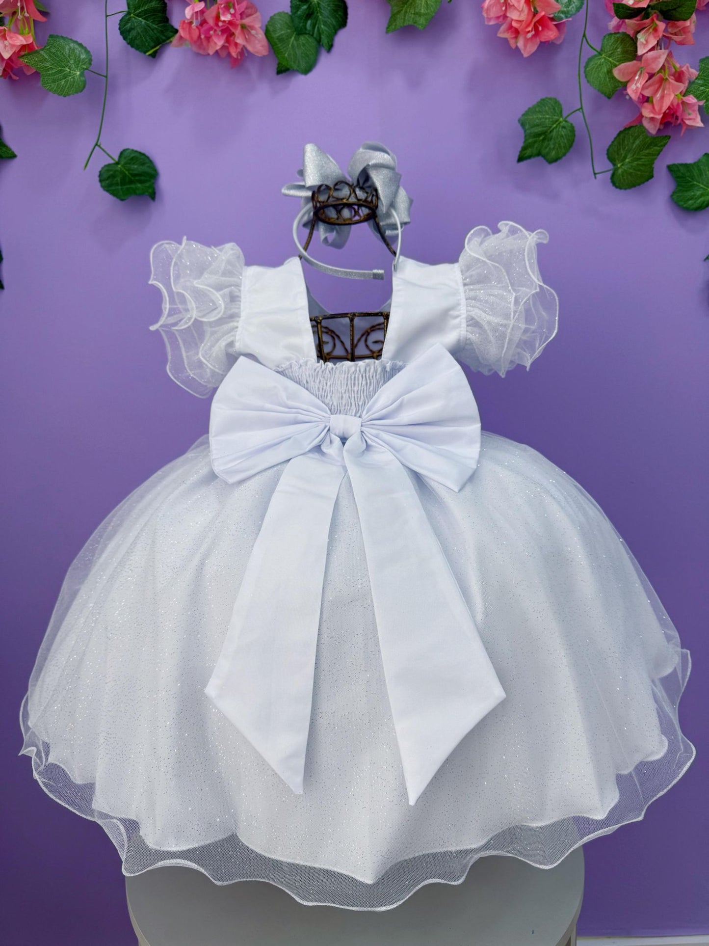 Vestido Infantil Branco Com Glitter Daminhas Festas