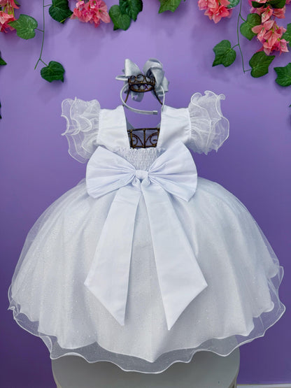 Vestido Infantil Branco Com Glitter Daminhas Festas