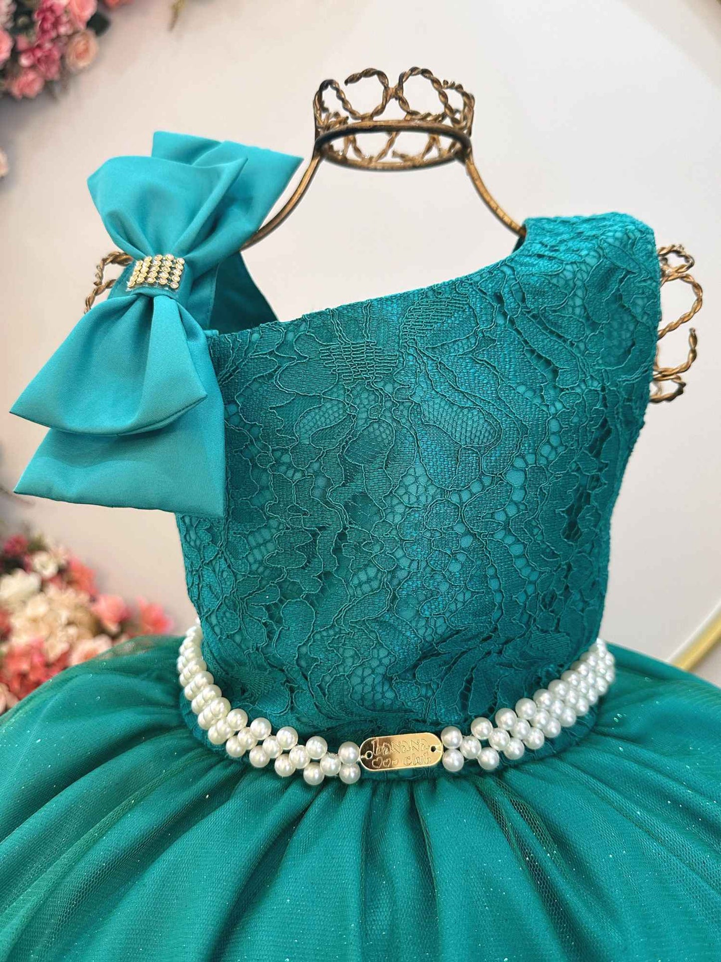 Vestido Infantil Longo Verde Busto Renda Festas Daminhas