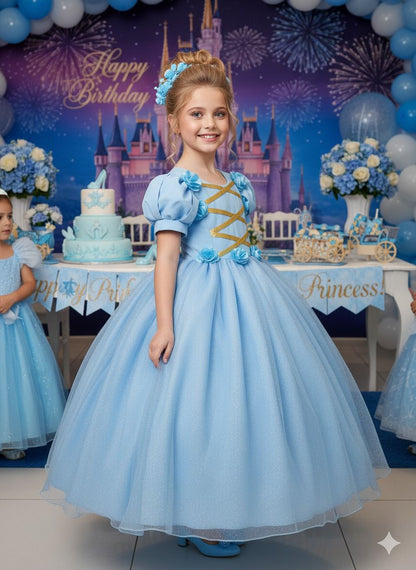 Vestido Fantasia Longo Princesa Azul para Crianças