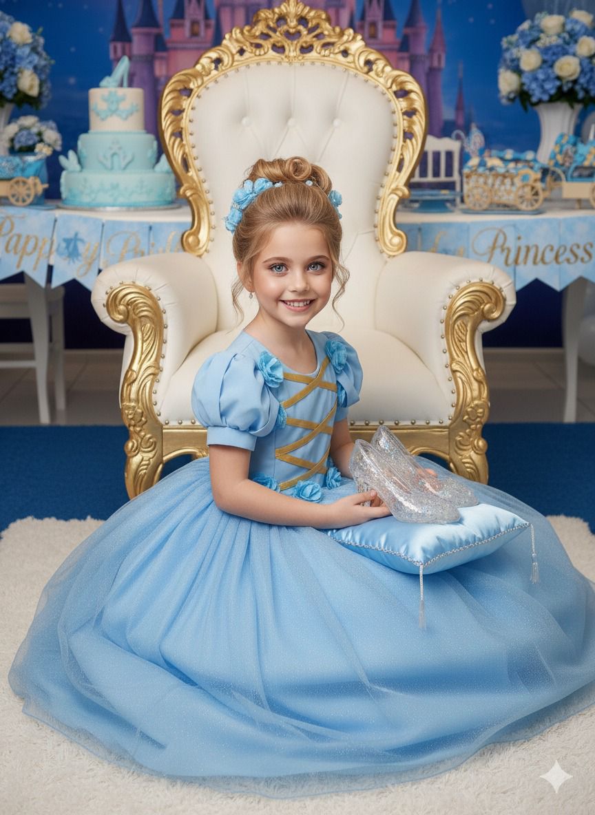 Vestido Fantasia Longo Princesa Azul para Crianças