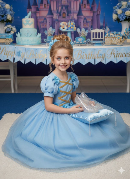 Vestido Fantasia Longo Princesa Azul para Crianças