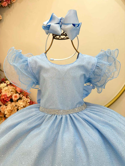 Vestido Infantil Princesa Frozen Elza Anna Azul Claro Festas