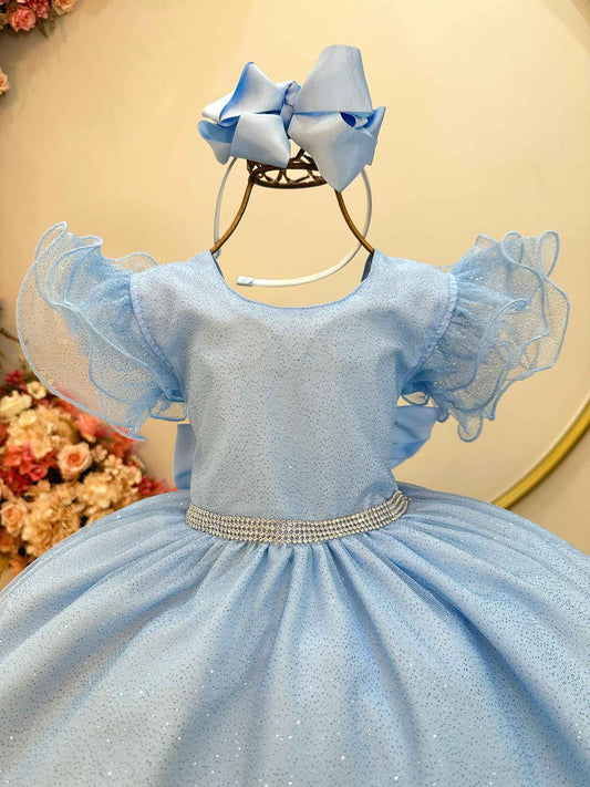 Vestido Infantil Princesa Frozen Elza Anna Azul Claro Festas