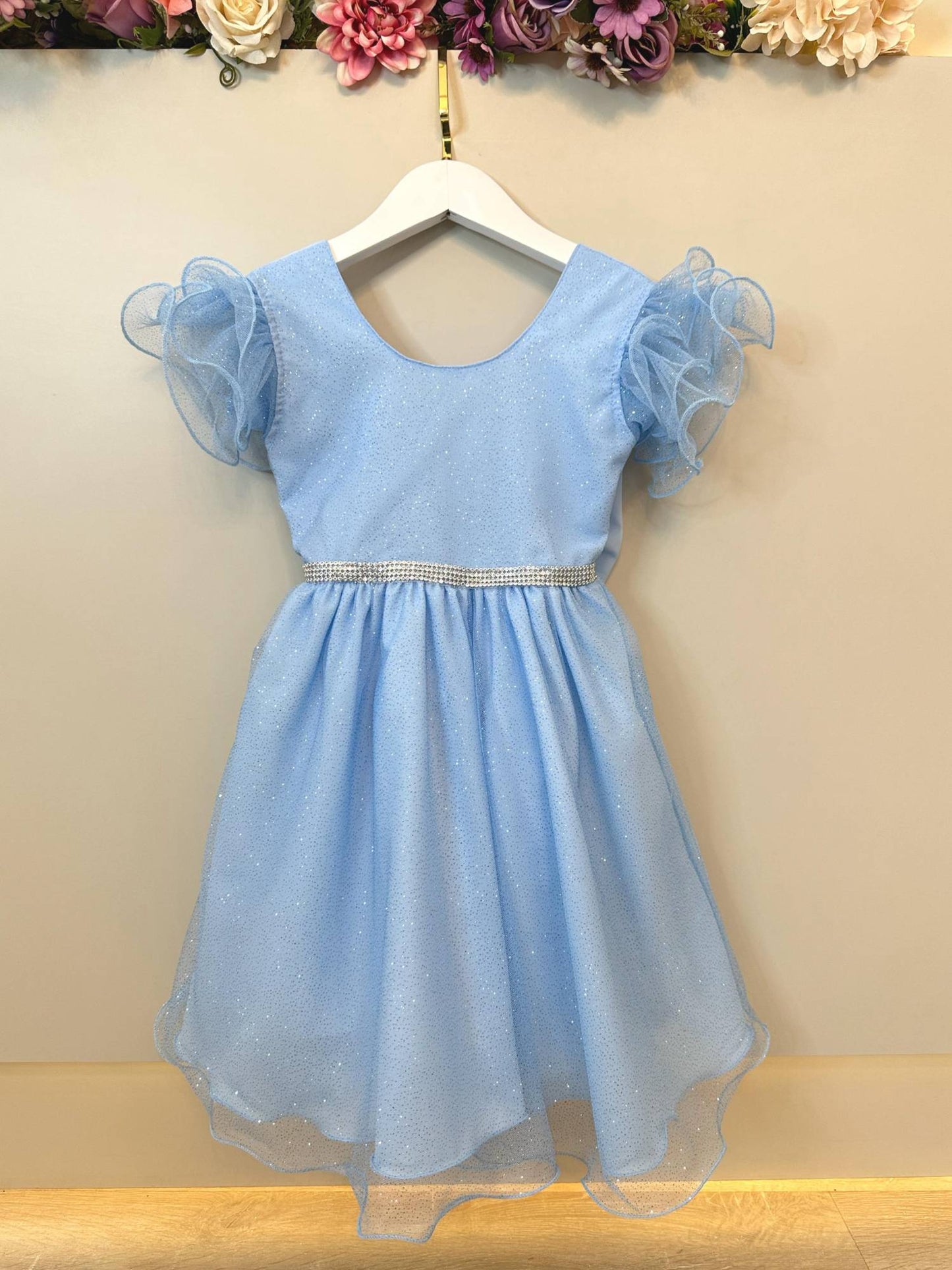 Vestido Infantil Princesa Frozen Elza Anna Azul Claro Festas