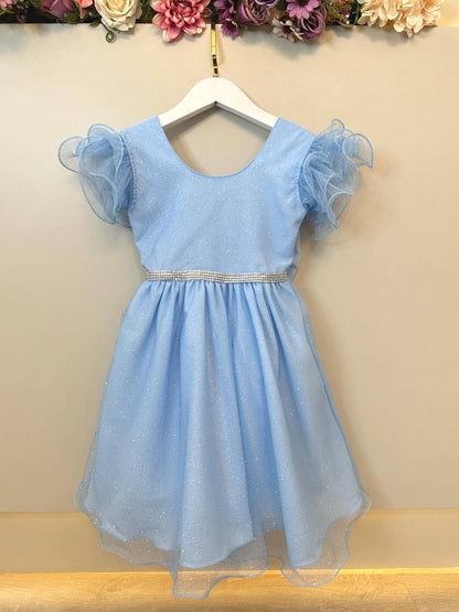 Vestido Infantil Princesa Frozen Elza Anna Azul Claro Festas