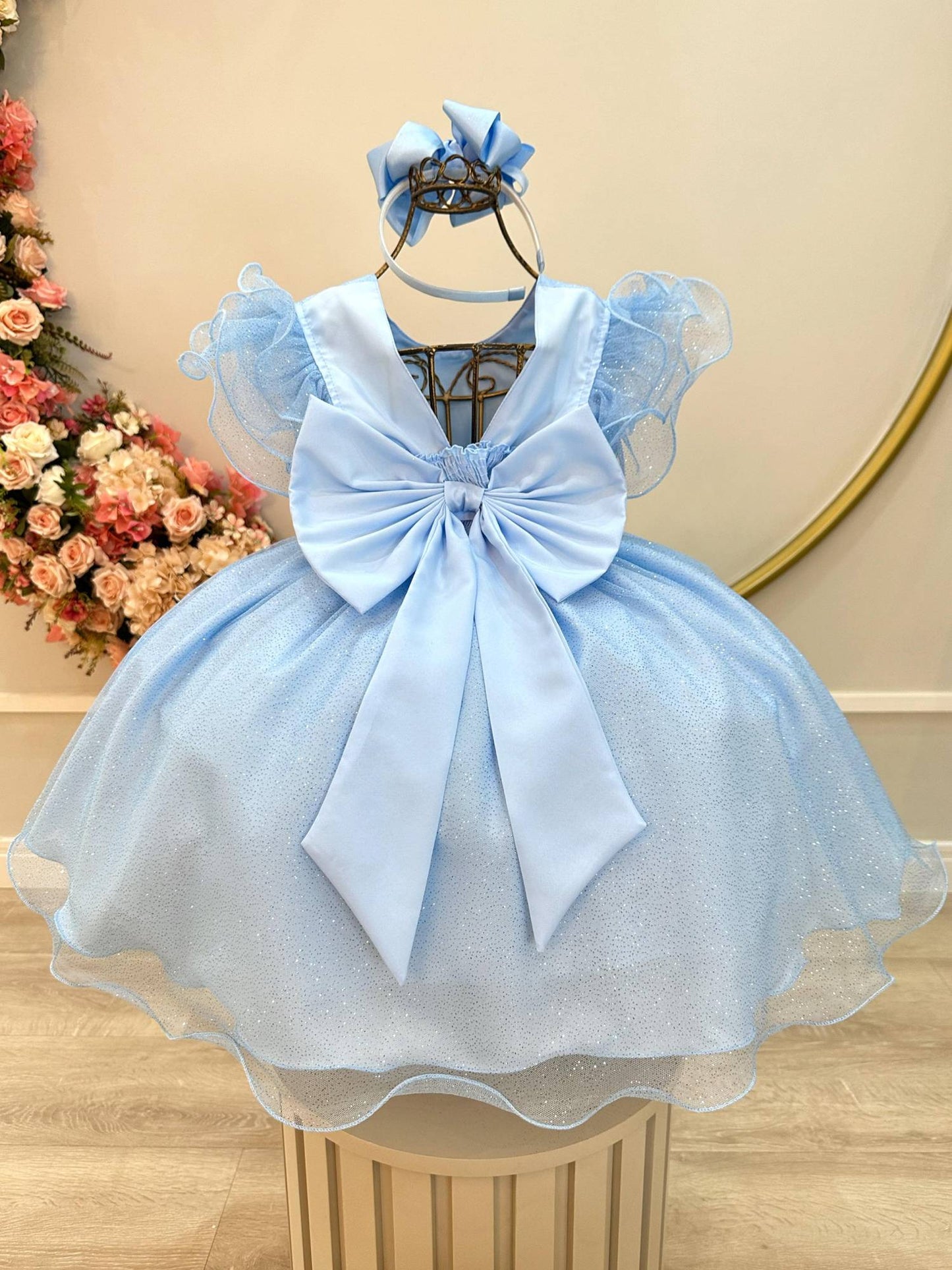 Vestido Infantil Princesa Frozen Elza Anna Azul Claro Festas