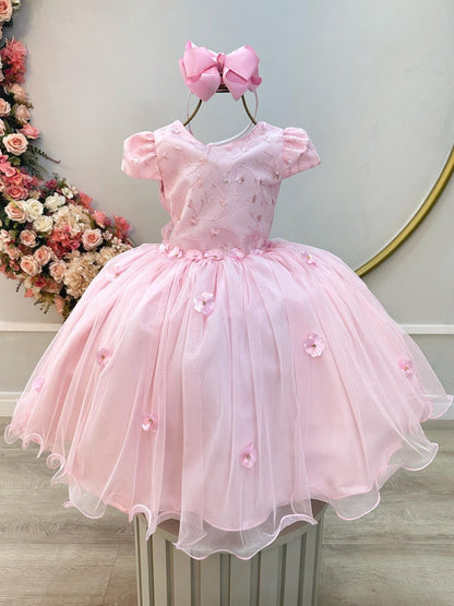 Vestido Infantil Rosa Claro Jardim Encantado C/ Renda Festas
