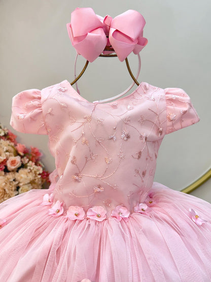 Vestido Infantil Rosa Claro Jardim Encantado C/ Renda Festas
