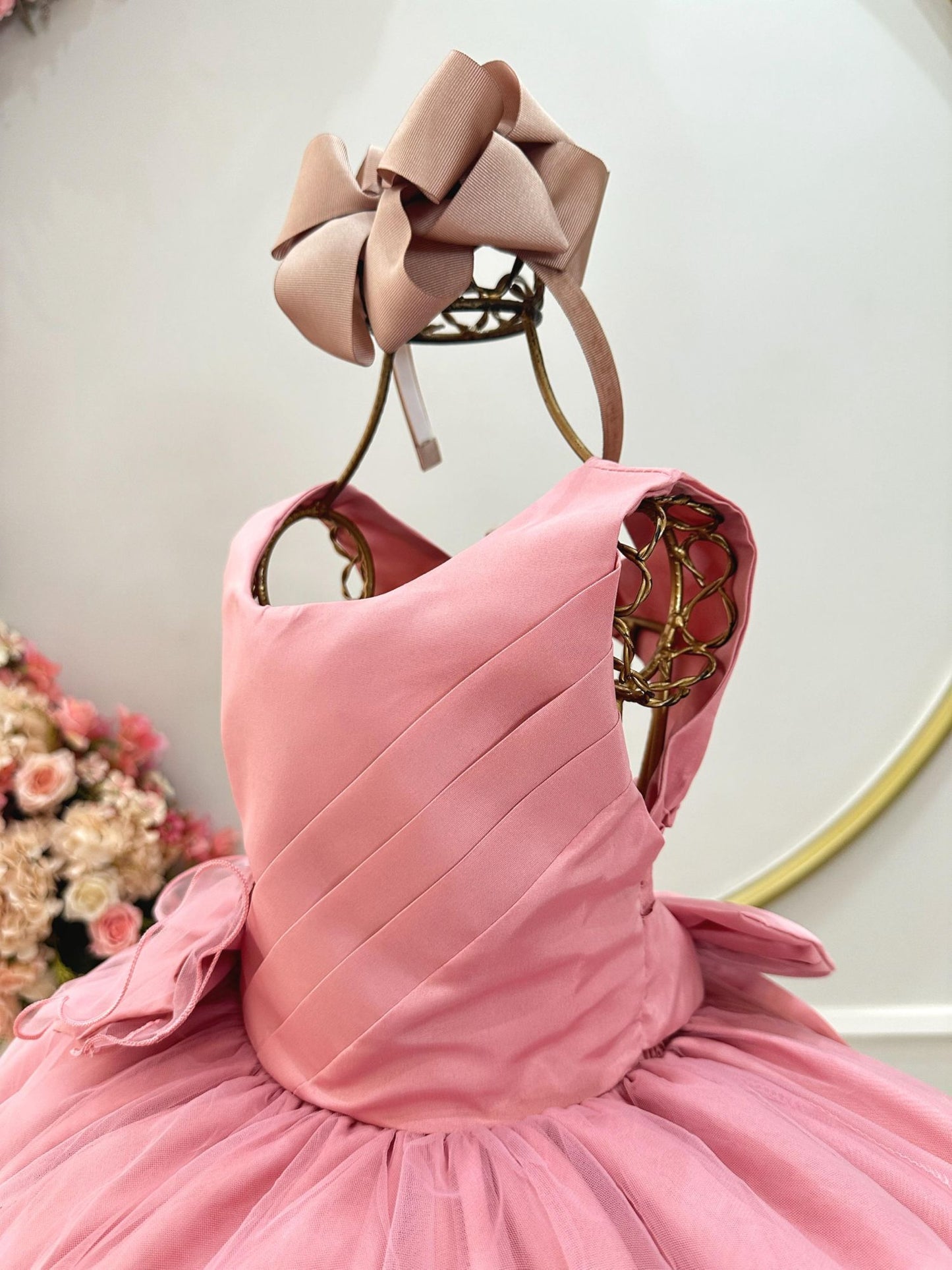 Vestido Infantil Rose Busto Drapeado Aplique Laço Damas