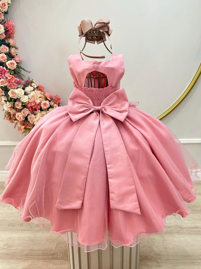 Vestido Infantil Rose Busto Drapeado Aplique Laço Damas