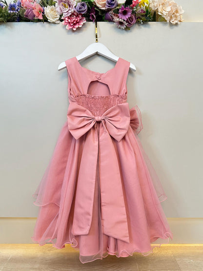 Vestido Infantil Rose Busto Drapeado Aplique Laço Damas