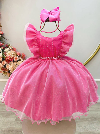 Vestido Infantil Rosa Chiclete Princesa Aurora Bela Adormecida