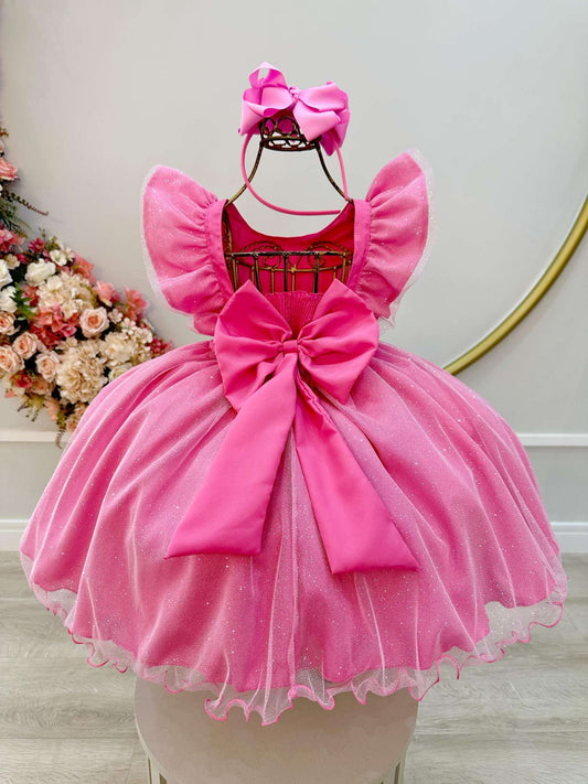 Vestido Infantil Rosa Chiclete Princesa Aurora Bela Adormecida