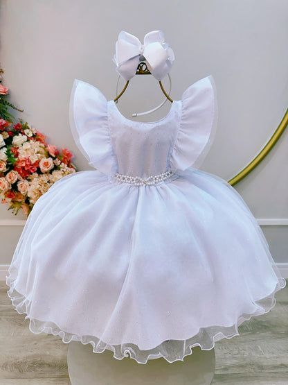 Vestido Infantil Branco C/ Strass Luxo Daminhas Festas