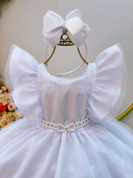 Vestido Infantil Branco C/ Strass Luxo Daminhas Festas