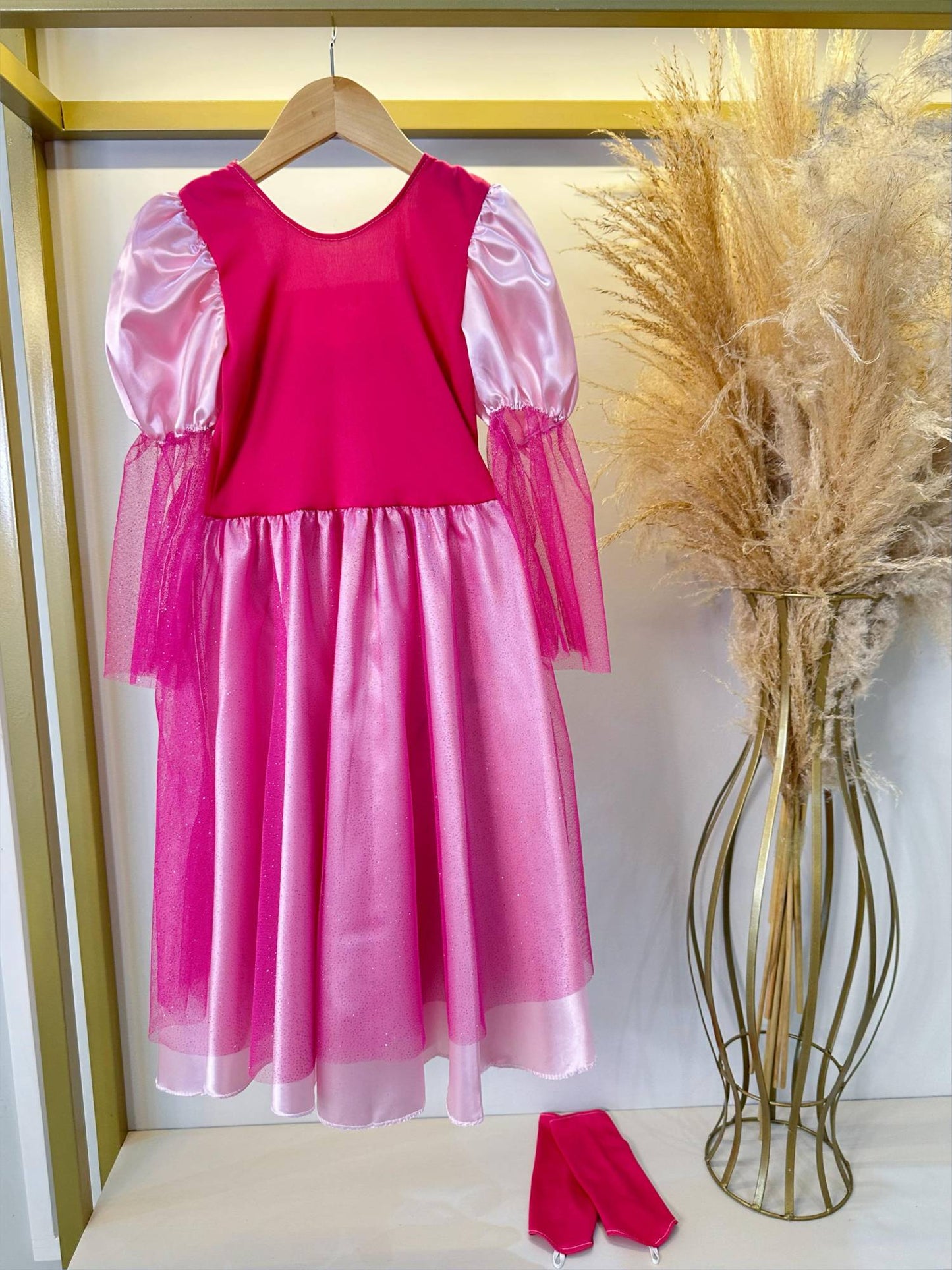 Fantasia Infantil Princesa Aurora C/ Luvas Luxo Festas