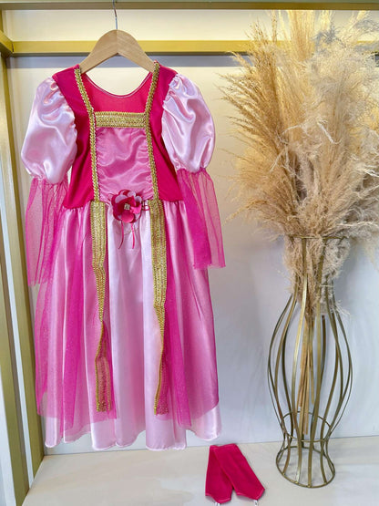 Fantasia Infantil Princesa Aurora C/ Luvas Luxo Festas