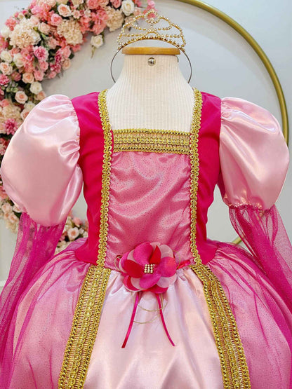 Fantasia Infantil Princesa Aurora C/ Luvas Luxo Festas