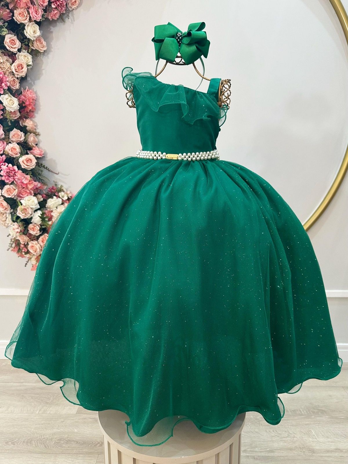 Vestido Infantil Longo Verde Bandeira Luxo Formaturas Daminhas