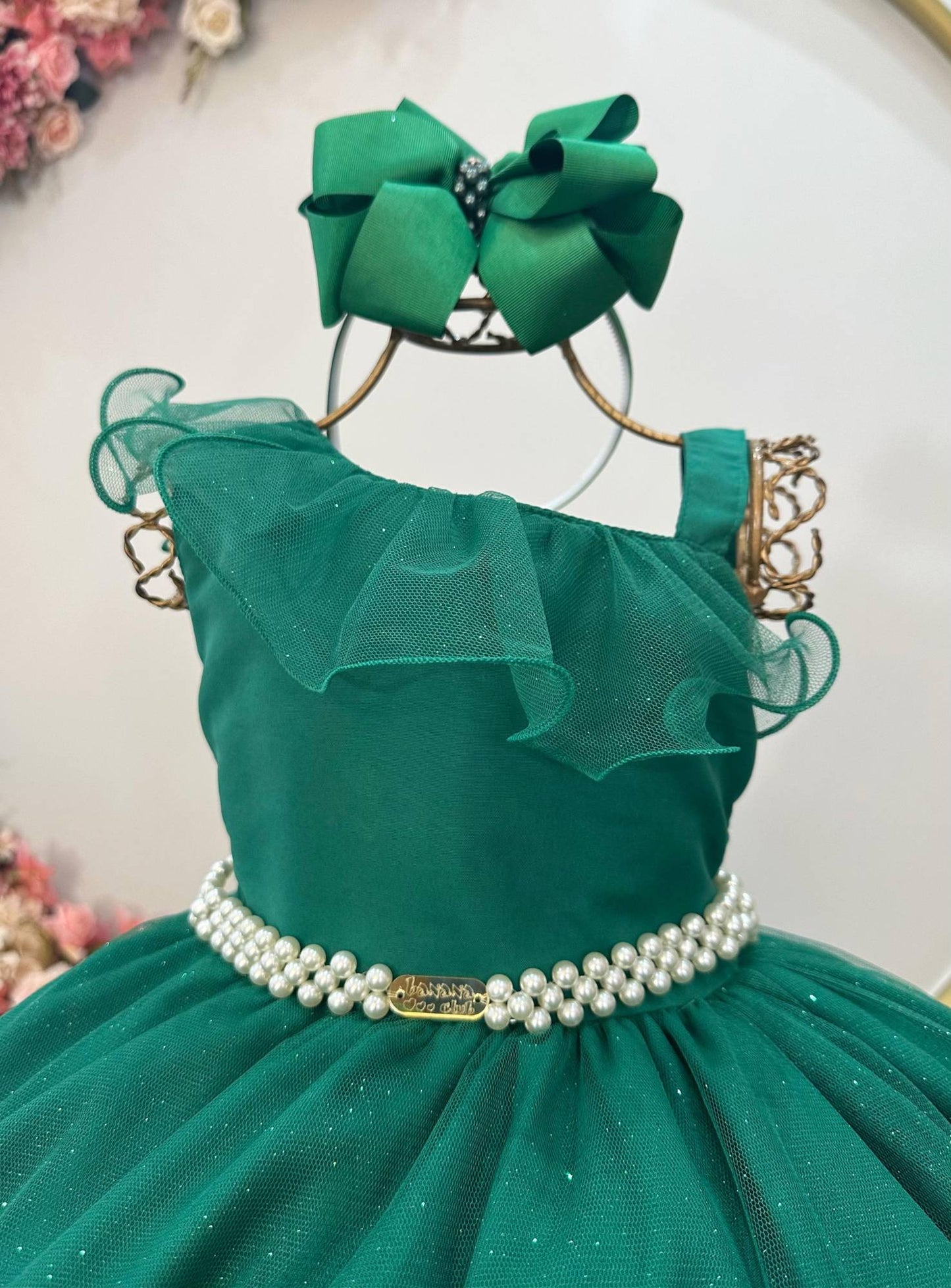 Vestido Infantil Longo Verde Bandeira Luxo Formaturas Daminhas