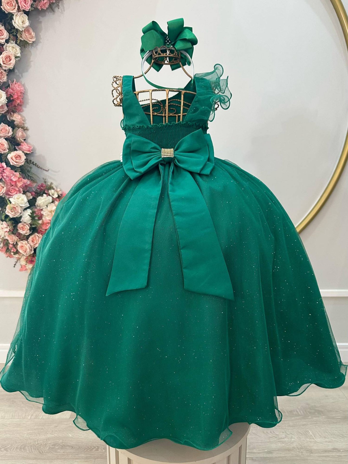 Vestido Infantil Longo Verde Bandeira Luxo Formaturas Daminhas