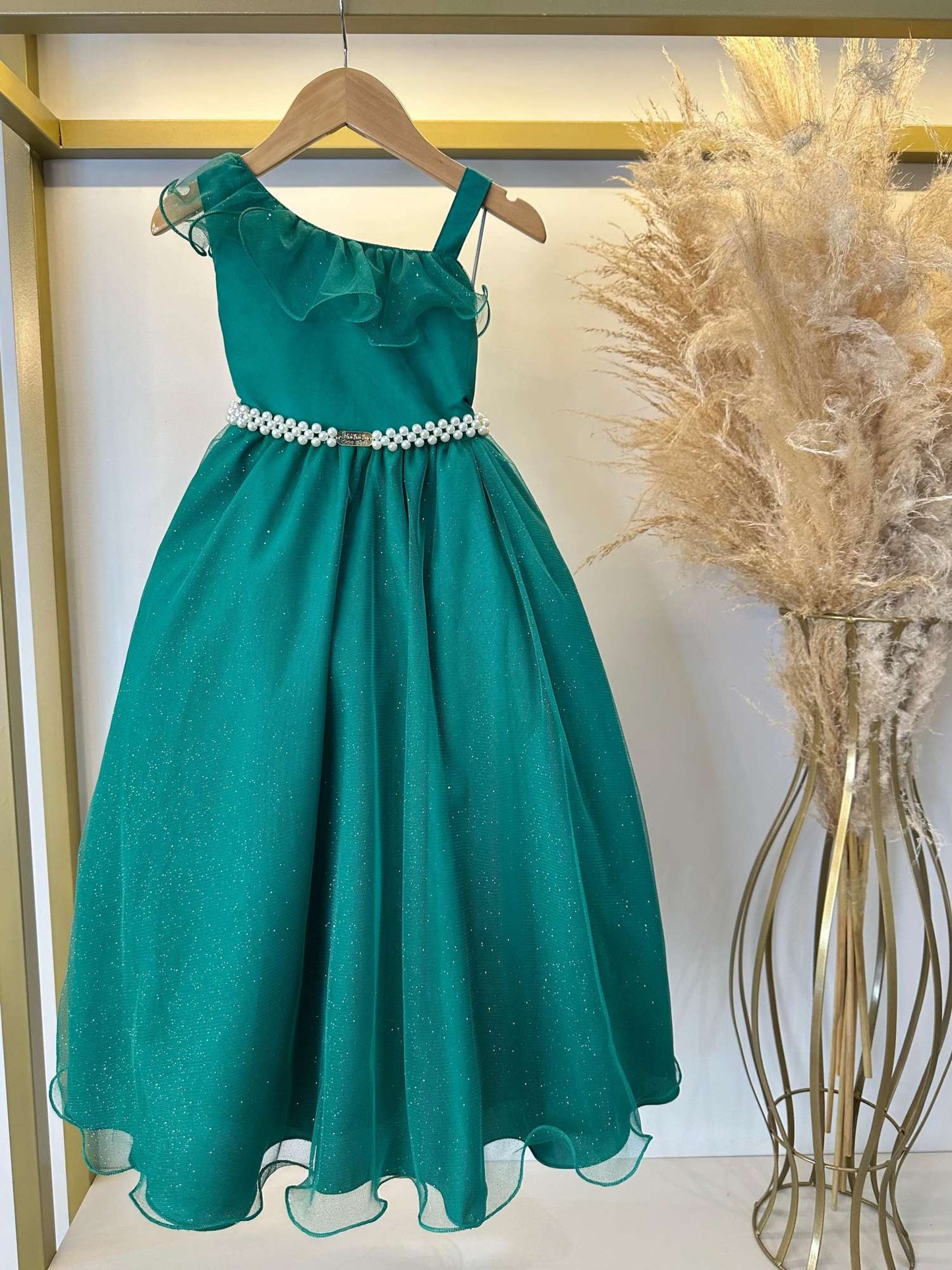 Vestido Infantil Longo Verde Bandeira Luxo Formaturas Daminhas