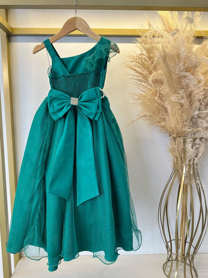 Vestido Infantil Longo Verde Bandeira Luxo Formaturas Daminhas