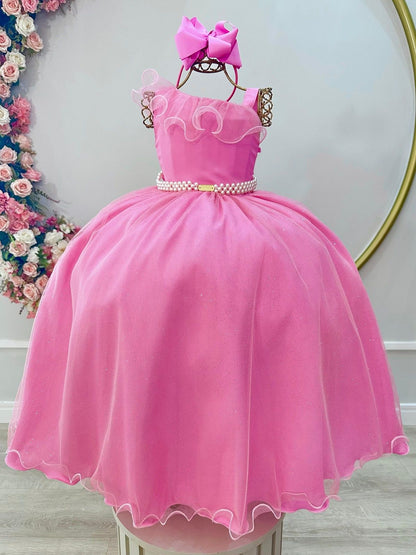 Vestido Infantil Longo Rosa Chiclete Luxo Formaturas Daminhas