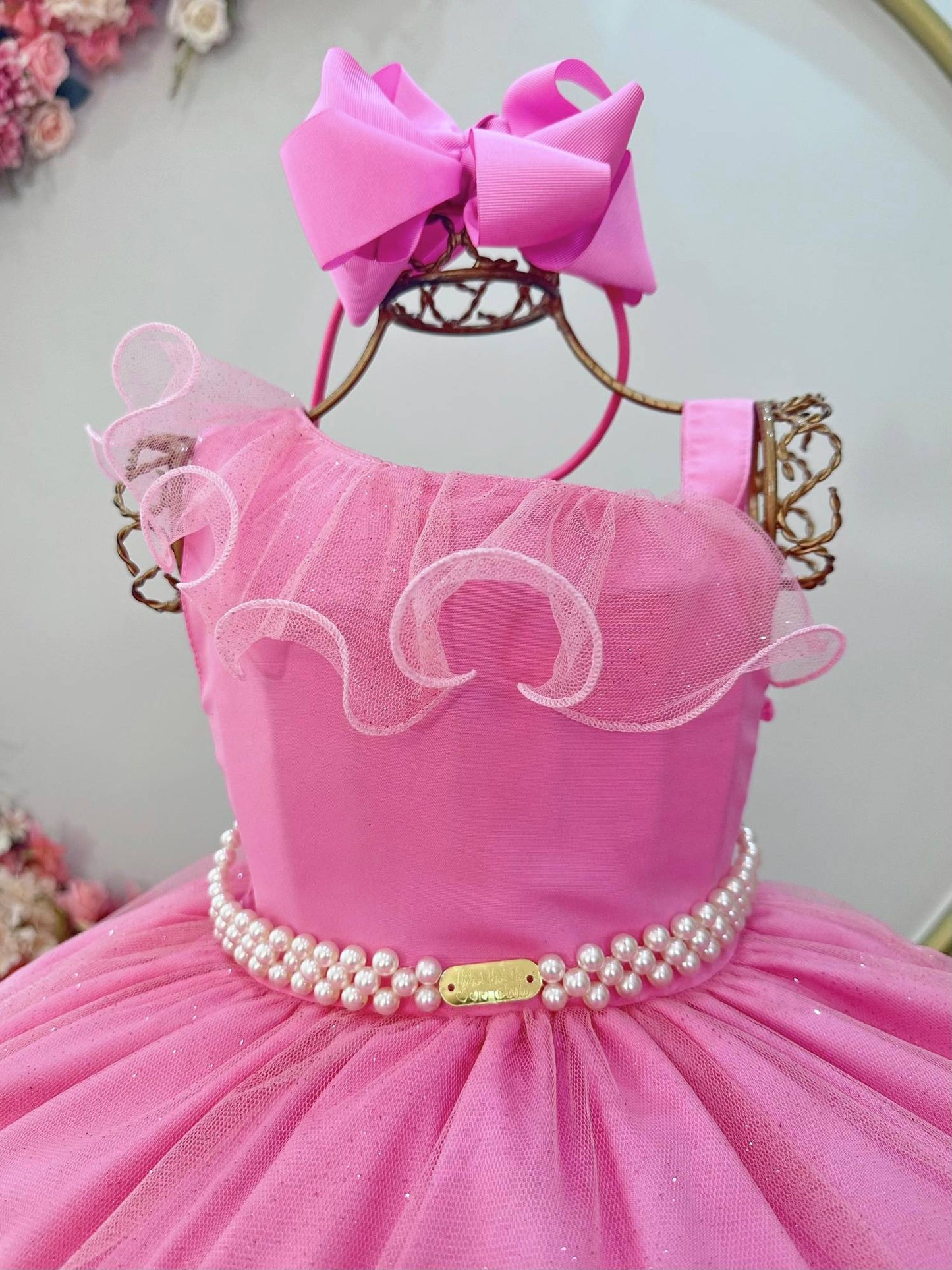 Vestido Infantil Longo Rosa Chiclete Luxo Formaturas Daminhas