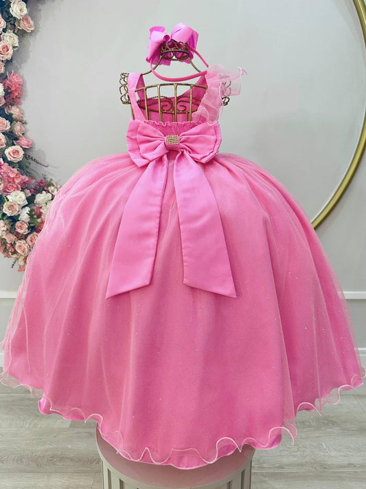 Vestido Infantil Longo Rosa Chiclete Luxo Formaturas Daminhas