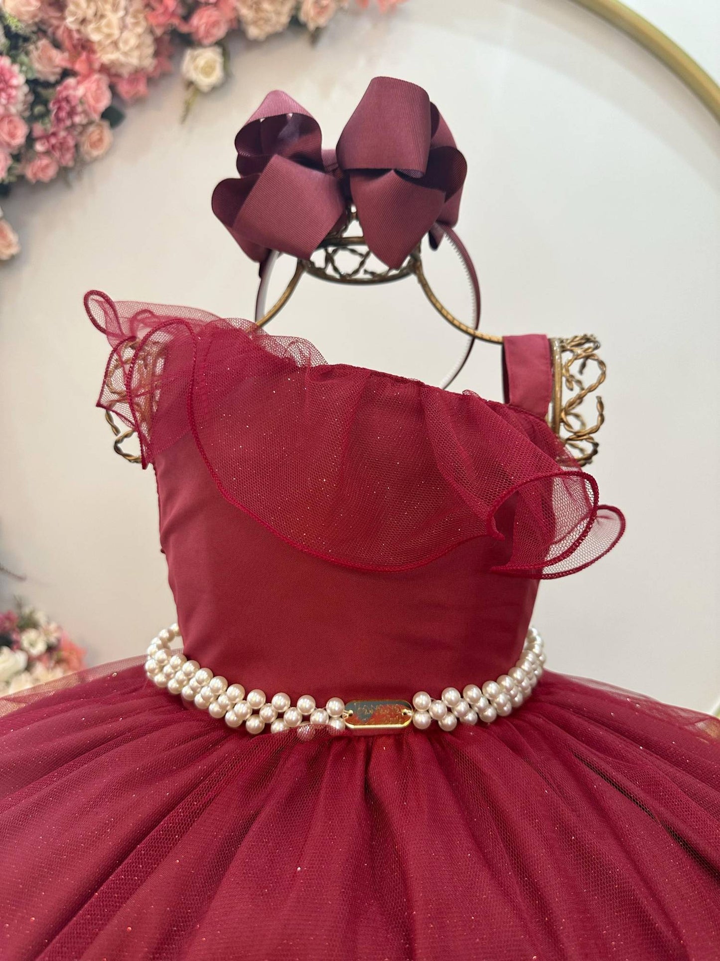 Vestido Infantil Longo Marsala Luxo Formaturas Daminhas