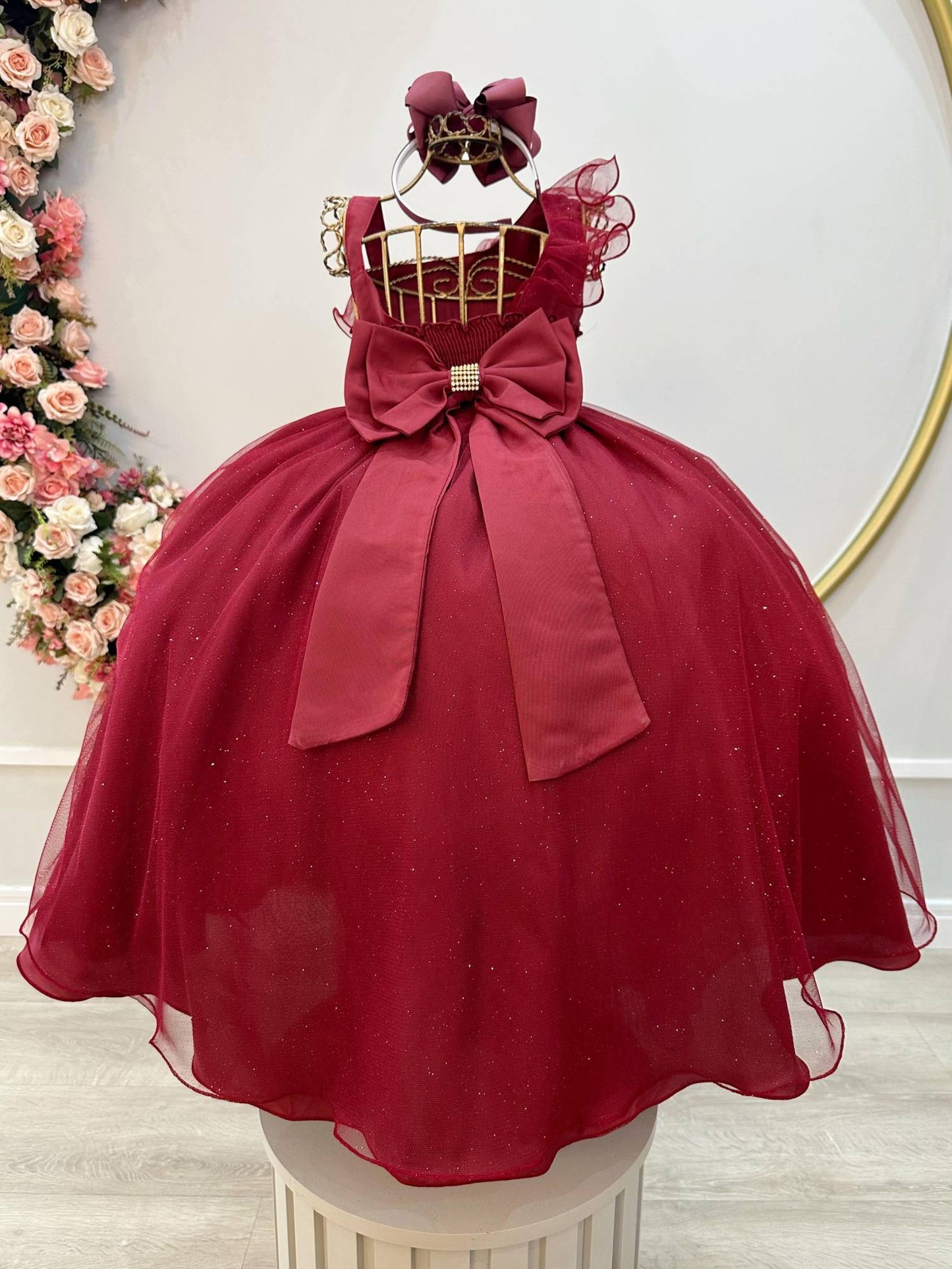 Vestido Infantil Longo Marsala Luxo Formaturas Daminhas