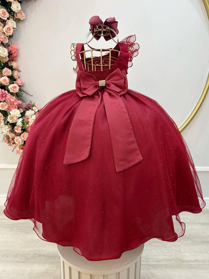 Vestido Infantil Longo Marsala Luxo Formaturas Daminhas