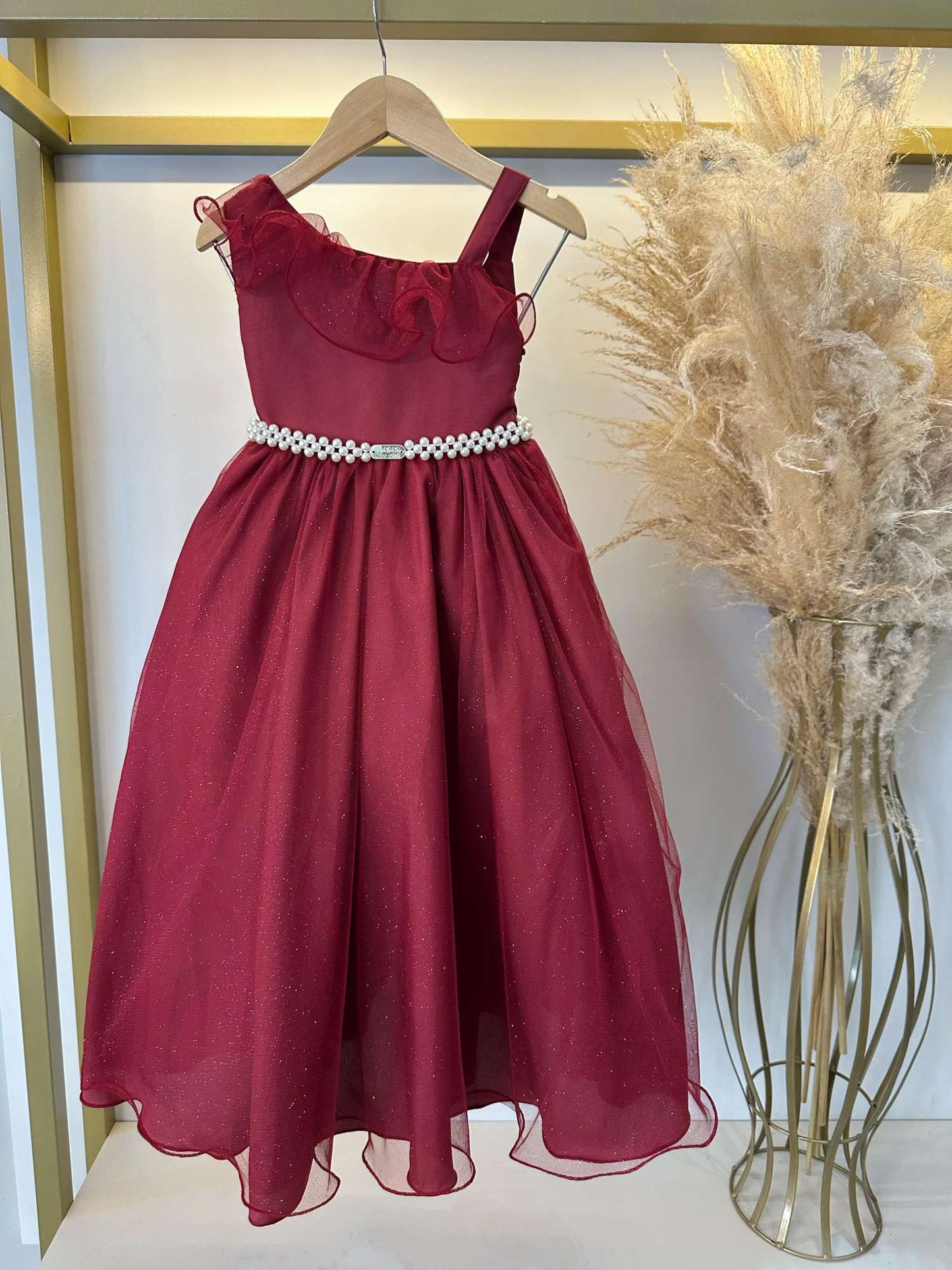 Vestido Infantil Longo Marsala Luxo Formaturas Daminhas