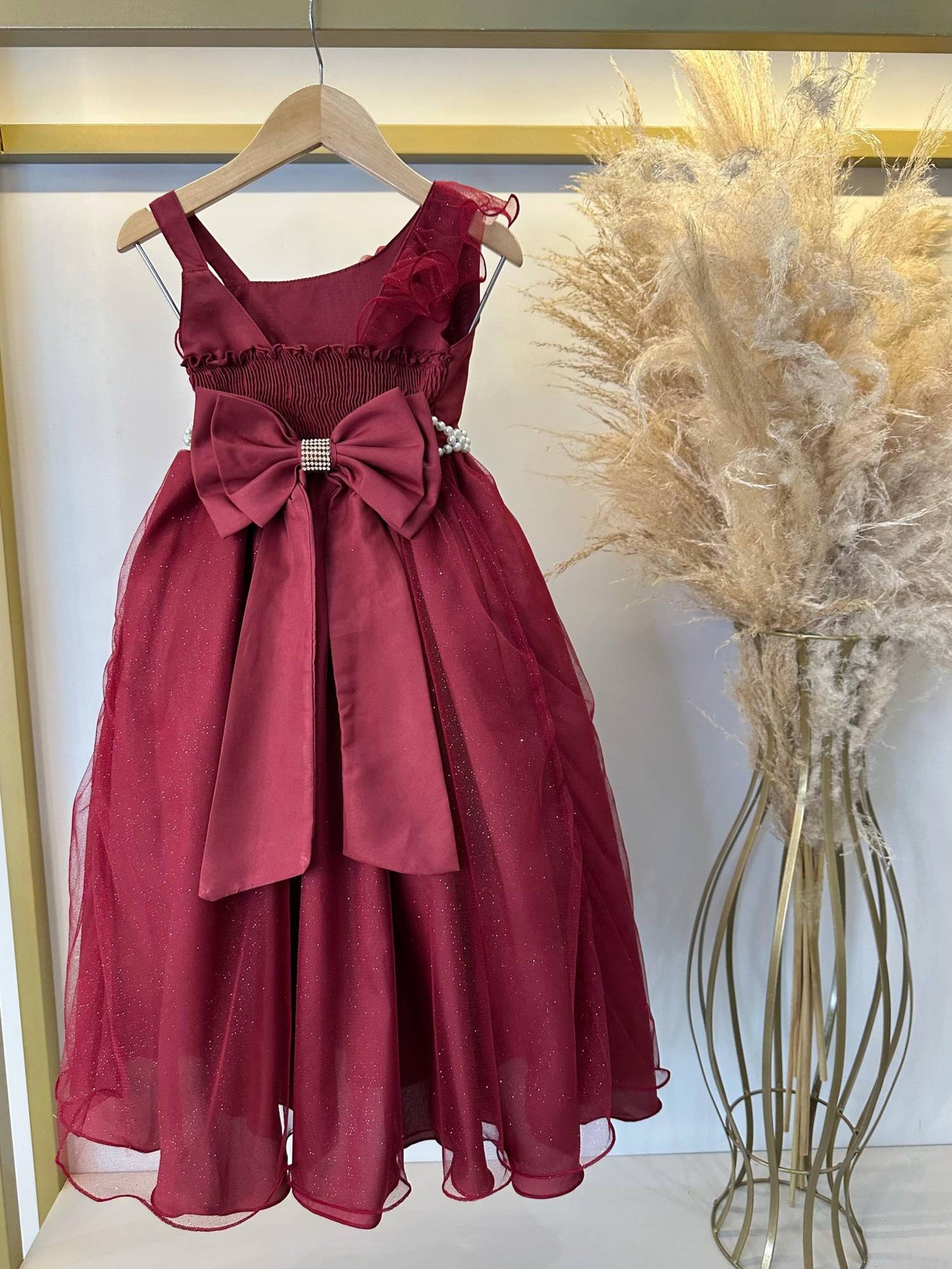 Vestido Infantil Longo Marsala Luxo Formaturas Daminhas