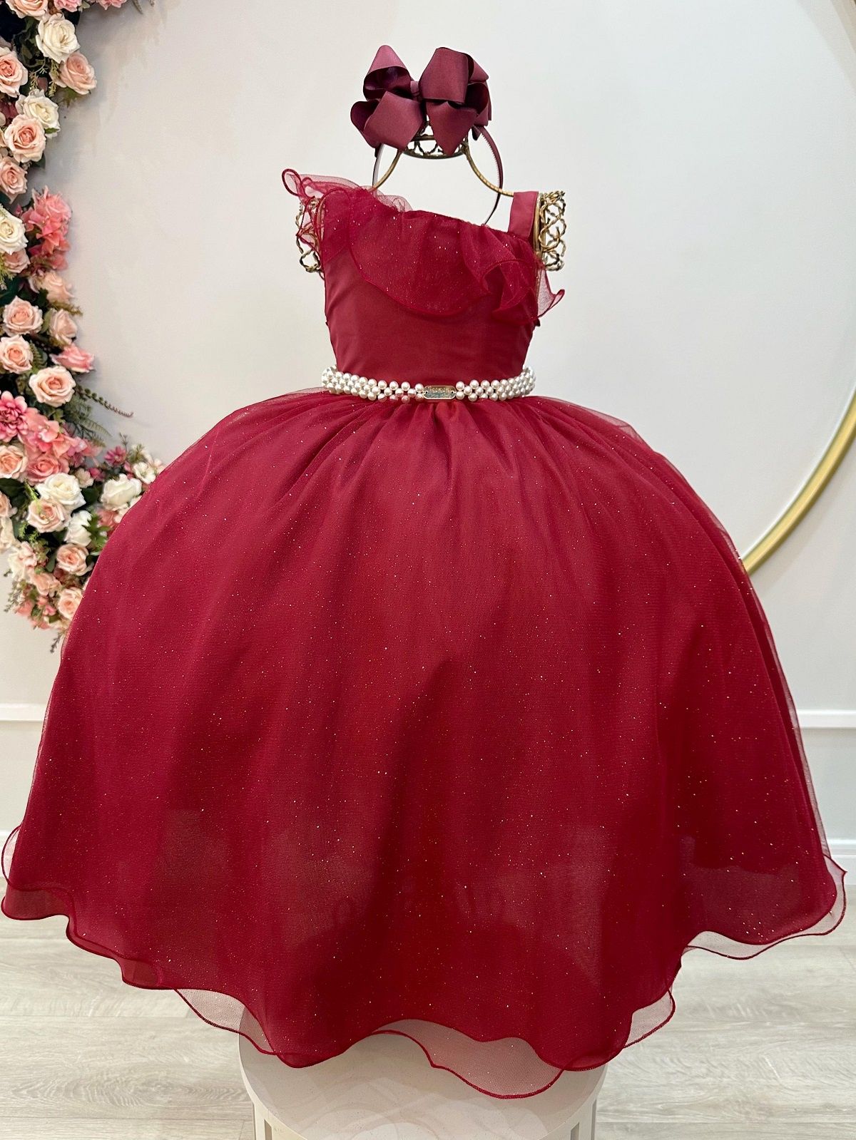 Vestido Infantil Longo Marsala Luxo Formaturas Daminhas
