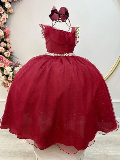 Vestido Infantil Longo Marsala Luxo Formaturas Daminhas